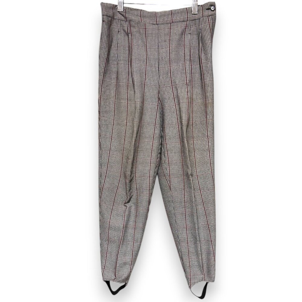 vtg‎ 80s 90s Fundamental Things Petite Houndstooth Pleated Stirrup Pants sz 8P